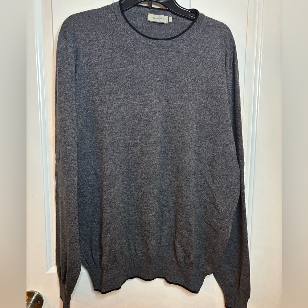 EUC CANALI Classic Gray with Black trim Men's Wool Sweater size 58(48US)
